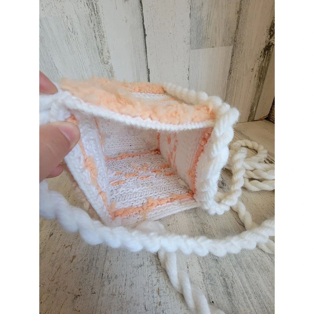 Crochet orange square plush hanging basket unique home decor tassel